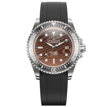 Oceaneva Mens Deep Marine Explorer II Coffee Brown Damascus Steel Dial Watch Rubber